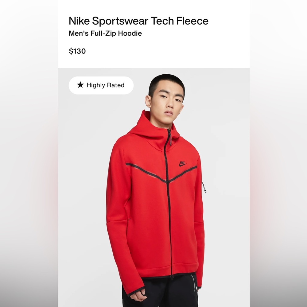 Nike Men’s full zip hoodie tech fleece in red size medium